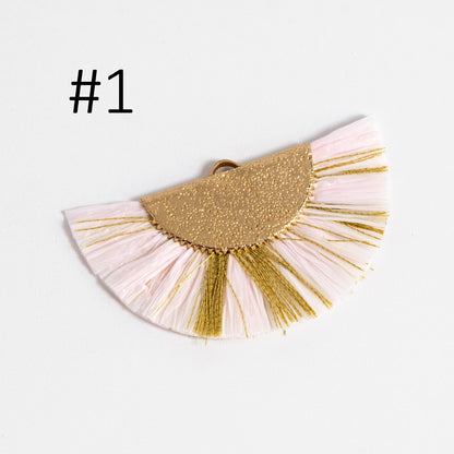 10pcs Fan Tassel Pendants 46x28mm, Raffia Tassel Charms for Earrings (FB-016)