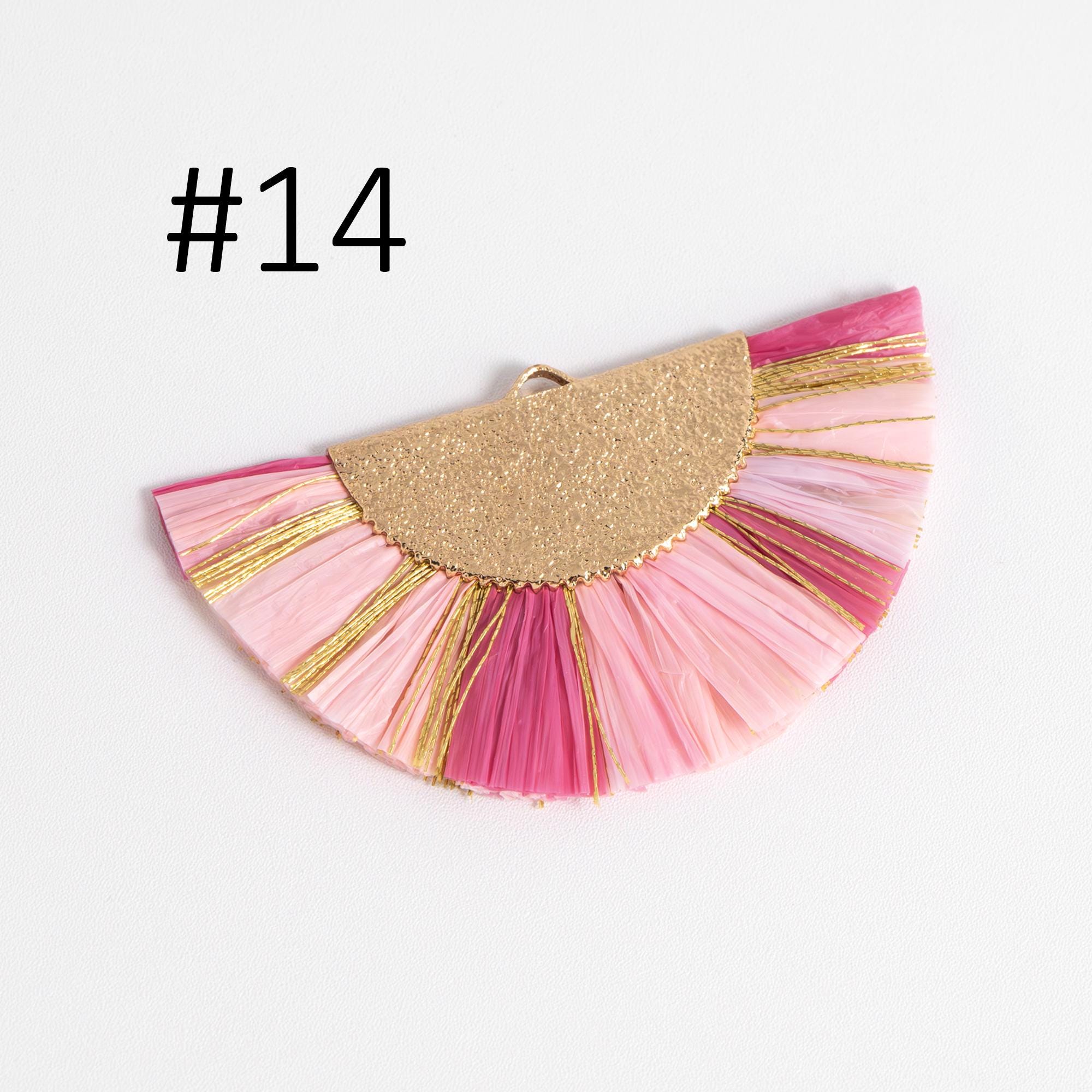 10pcs Fan Tassel Pendants 46x28mm, Raffia Tassel Charms for Earrings (FB-016)