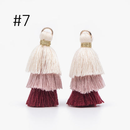 10pcs Tiered Cotton Tassels 31mm, 3 Layers Tassel Charms for Earrings, Keychain Jewelry Tassel Pendants (FB-019)