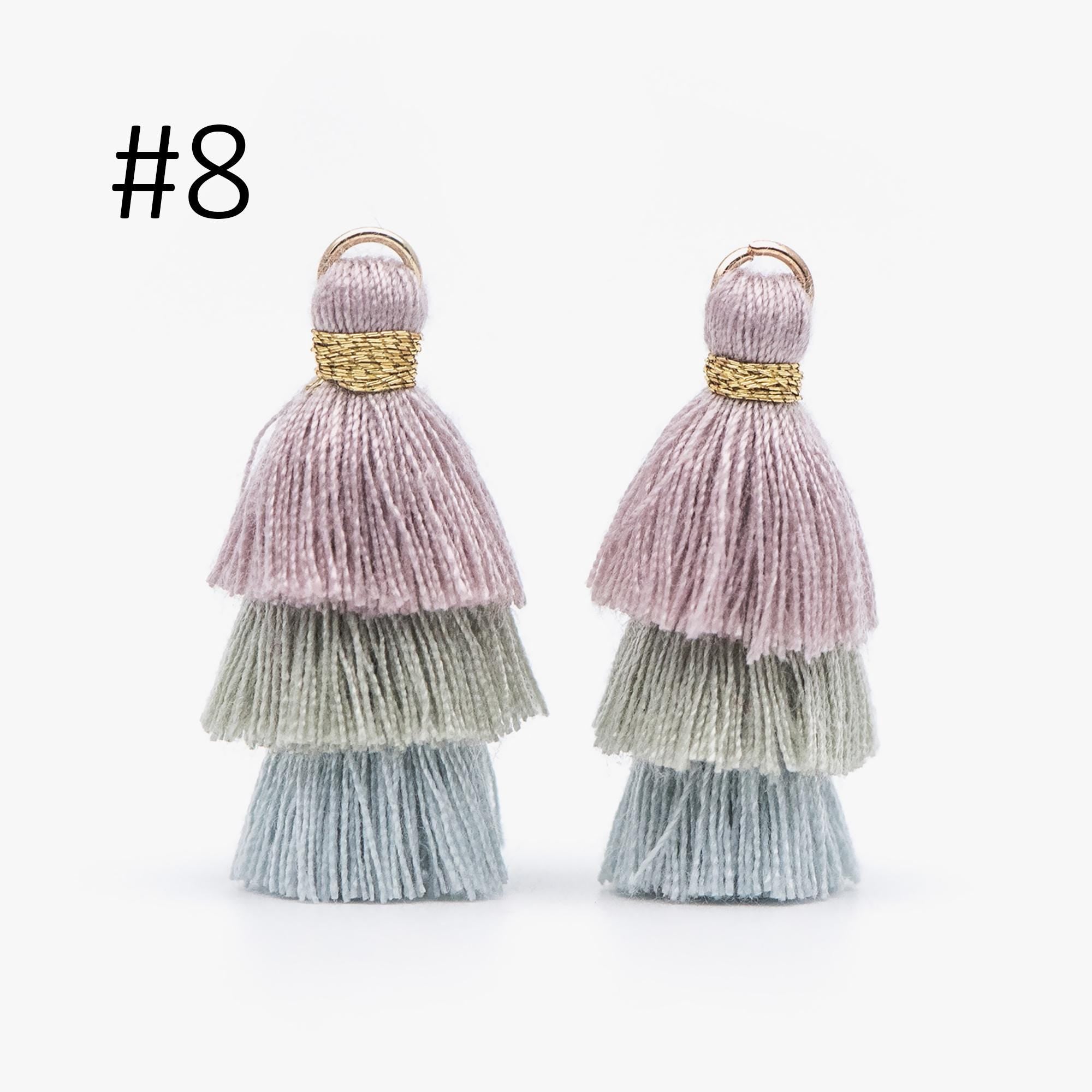 10pcs Tiered Cotton Tassels 31mm, 3 Layers Tassel Charms for Earrings, Keychain Jewelry Tassel Pendants (FB-019)