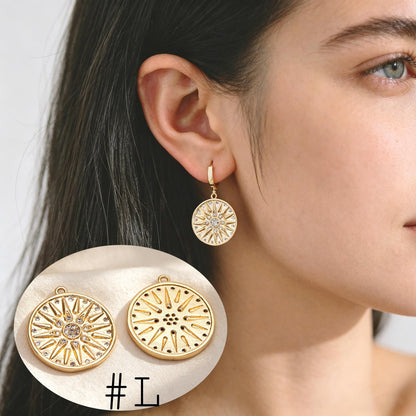 4pcs Gold Round Sun Charms , 18K Gold plated Brass, Disk Sun Pendants (GB-1232)