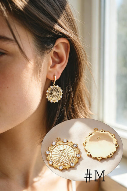 4pcs Gold Round Sun Charms , 18K Gold plated Brass, Disk Sun Pendants (GB-1232)
