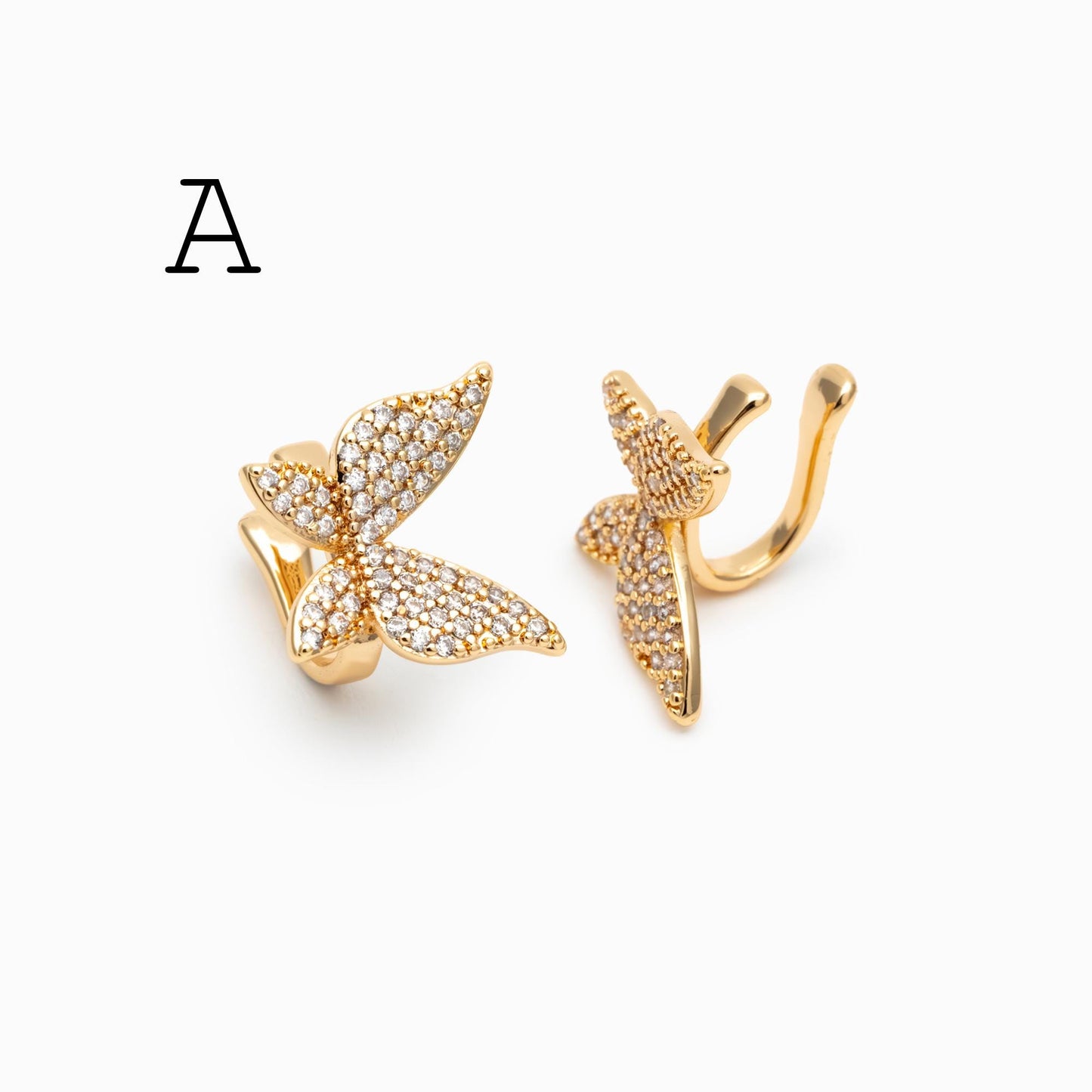 2pcs CZ Pave Gold Ear Cuff, Cartilage, Dainty Earcuff Earring (GB-1665)