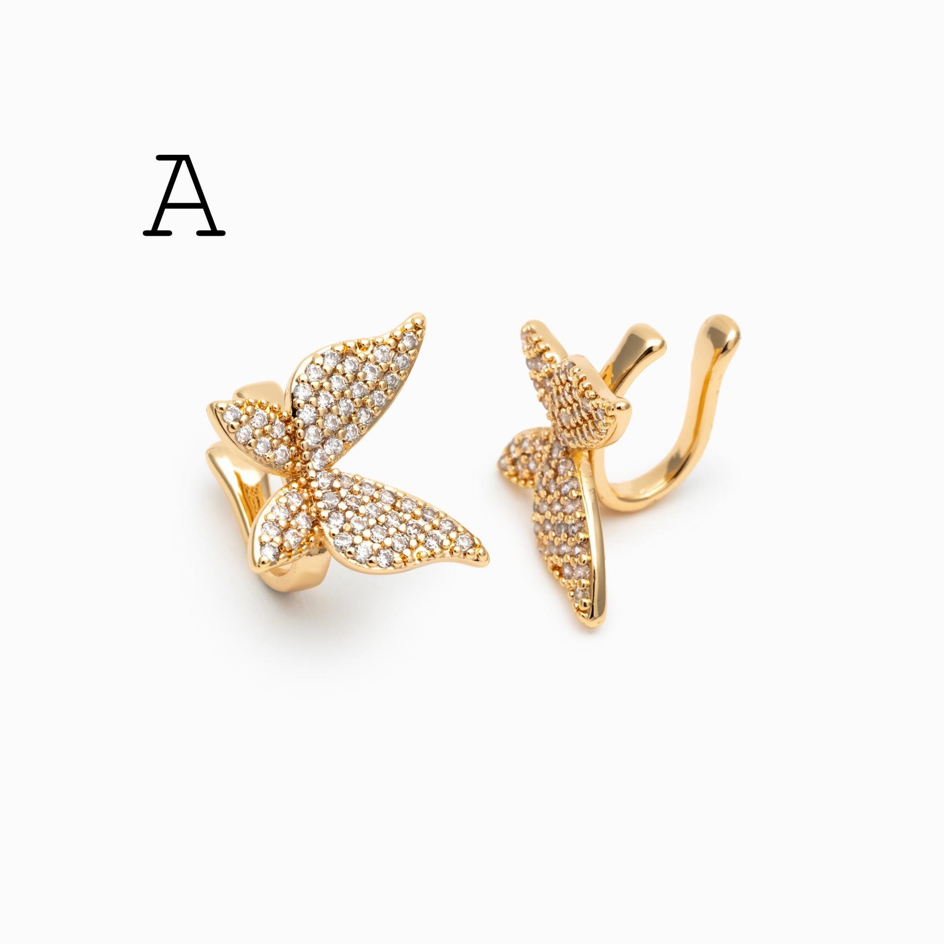 2pcs CZ Pave Gold Ear Cuff, Cartilage, Dainty Earcuff Earring (GB-1665)