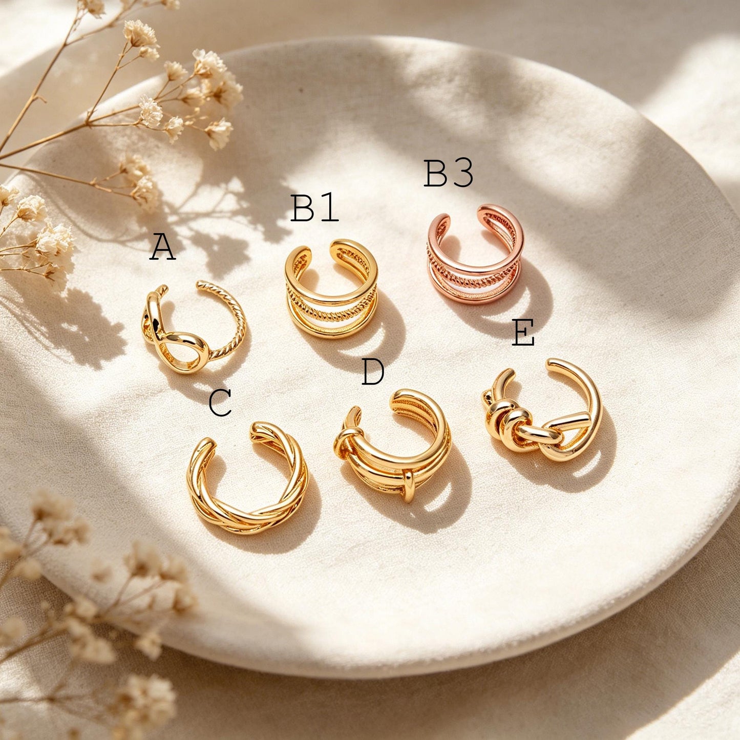 10pcs Gold Ear Cuff, Cartilage Ear Cuff, Gold Plated Ear Cuff, Knot Ear Cuff, Cartilage Earrings (GB-2121)