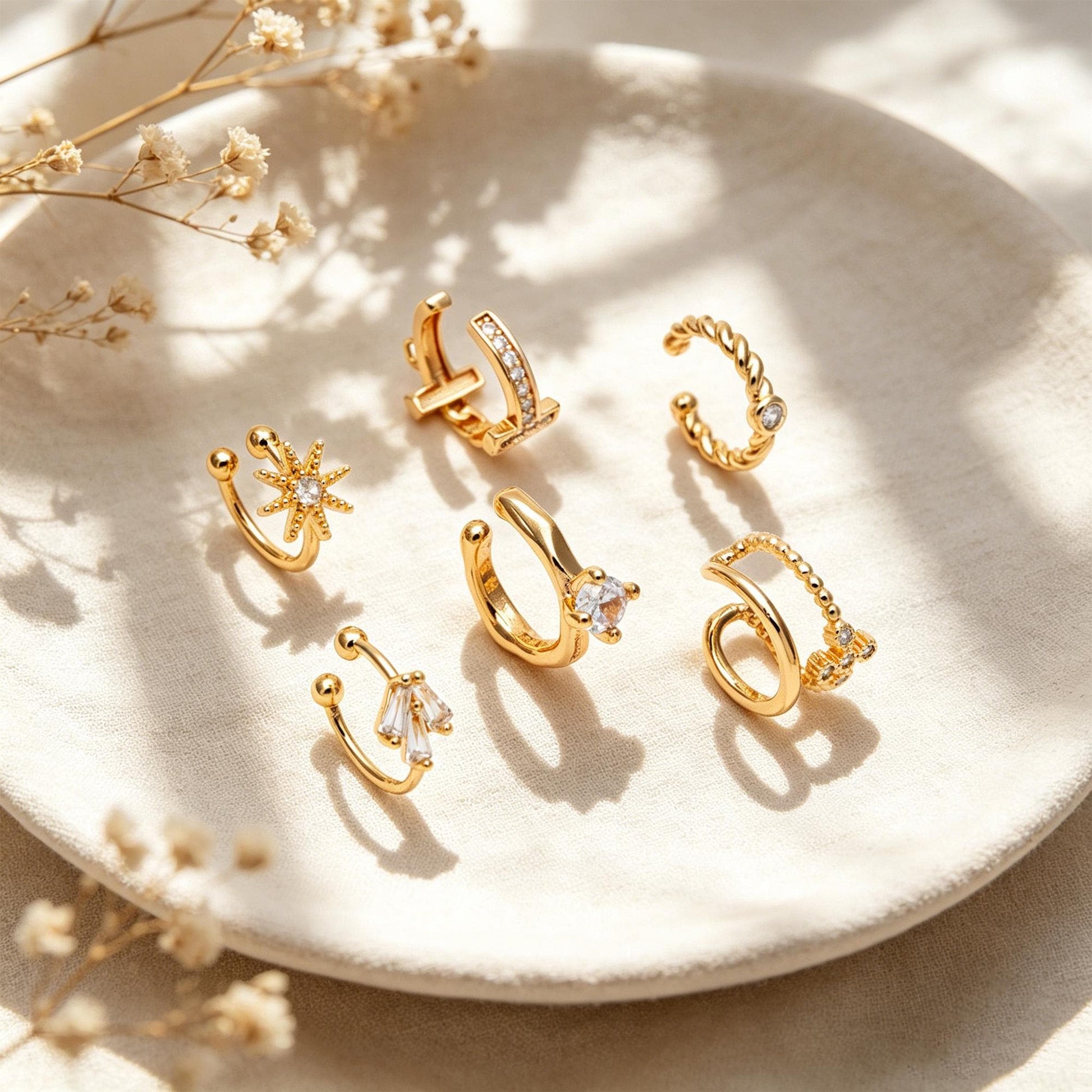 10pcs CZ Pave Gold Ear Cuff, Minimalist Ear Cuff, Dainty Earcuff Earring (GB-3539)