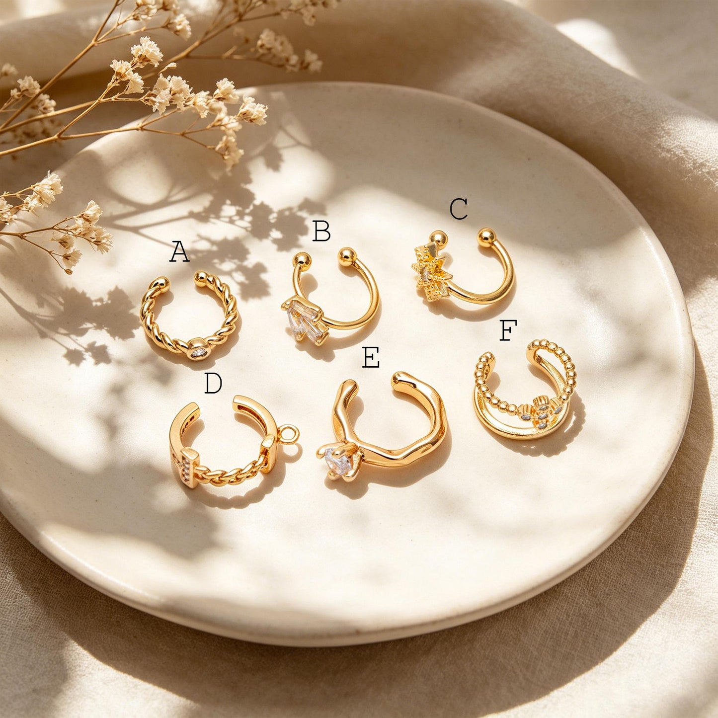 10pcs CZ Pave Gold Ear Cuff, Minimalist Ear Cuff, Dainty Earcuff Earring (GB-3539)