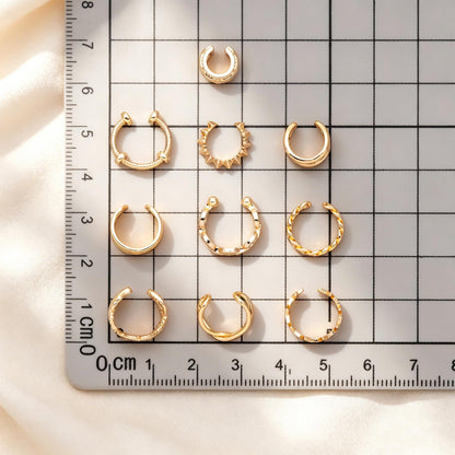 10pcs Gold Ear Cuff, Cartilage, Fake Piercing, Cartilage Ear Cuff, Ear Wrap, Earcuff (GB-2826)