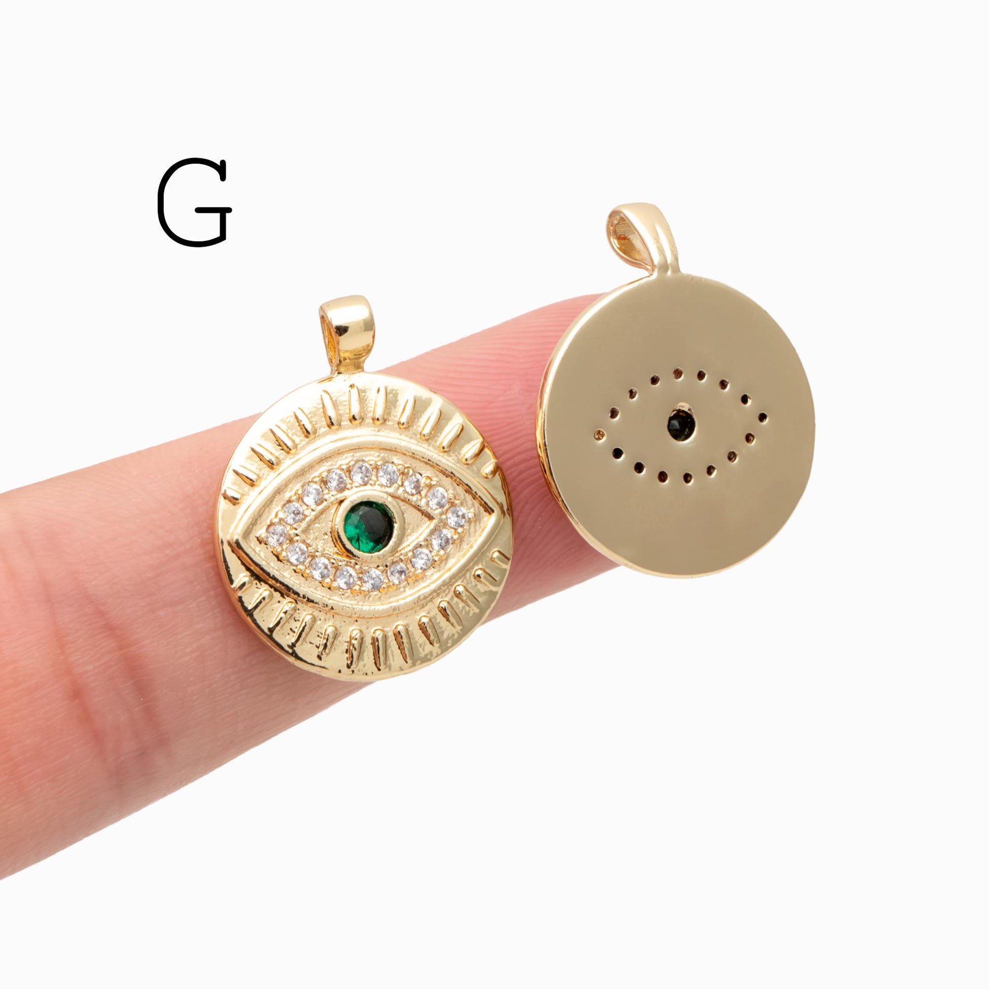 4pcs CZ pave Evil Eye Charms, 18K Gold plated Brass, Greek Eye Pendants for Earring/ Necklace, DIY Handmade Jewelry Component (GB-1527)