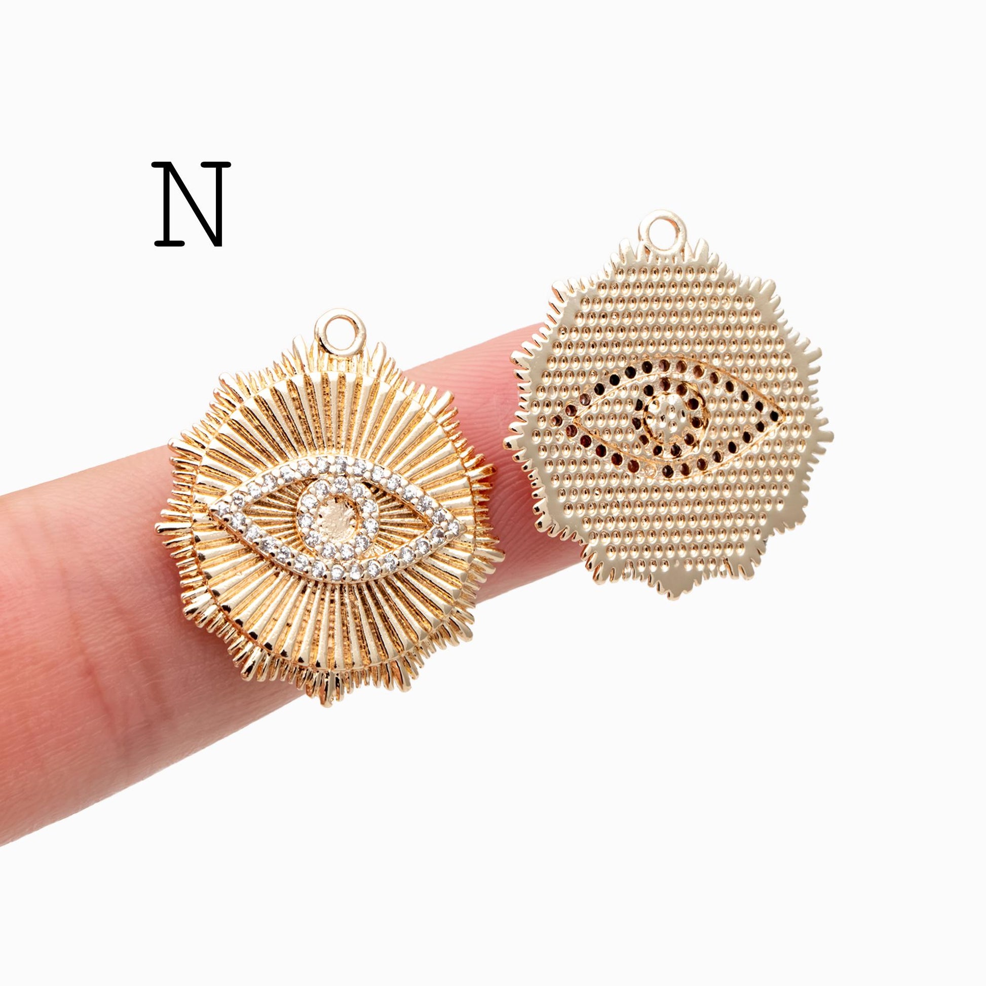 4pcs CZ pave Evil Eye Charms, 18K Gold plated Brass, Greek Eye Pendants for Earring/ Necklace, DIY Handmade Jewelry Component (GB-1527)