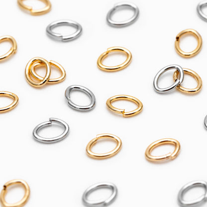 200pcs Gold/ Rhodium plated Stainless Steel Oval Jump Rings, Open Jump Rings, 4x3x0.5mm (24 Gauge) (GB-4776)
