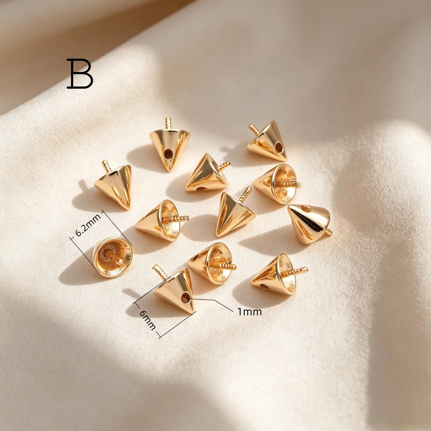 Glass Pearl Charms, 18K Gold plated Brass, Cup With Peg Pearl Bails (GB-4773)