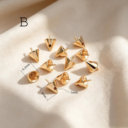 Glass Pearl Charms, 18K Gold plated Brass, Cup With Peg Pearl Bails (GB-4773)