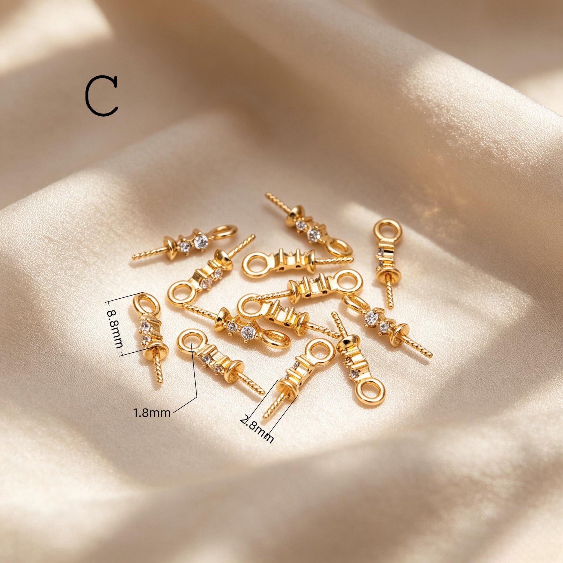Glass Pearl Charms, 18K Gold plated Brass, Cup With Peg Pearl Bails (GB-4773)