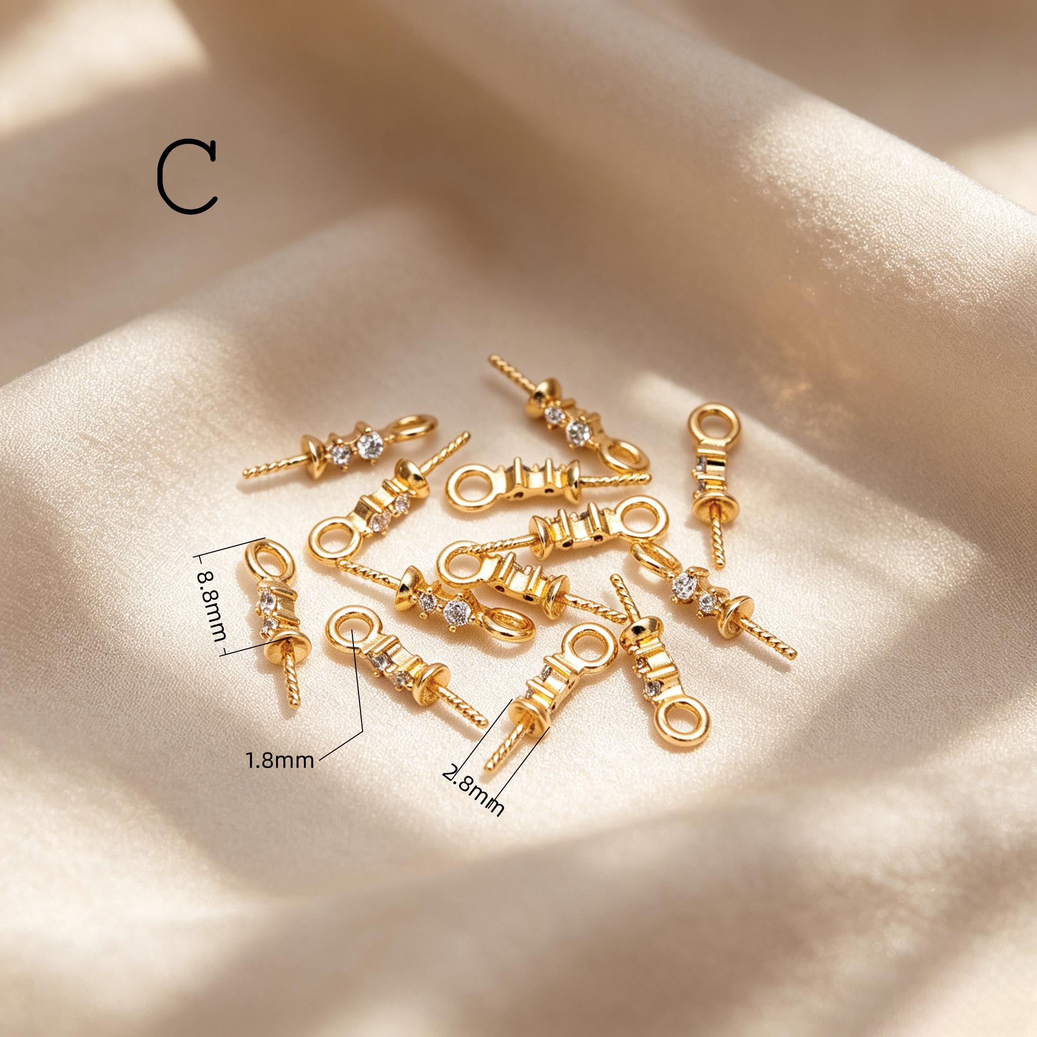 Glass Pearl Charms, 18K Gold plated Brass, Cup With Peg Pearl Bails (GB-4773)