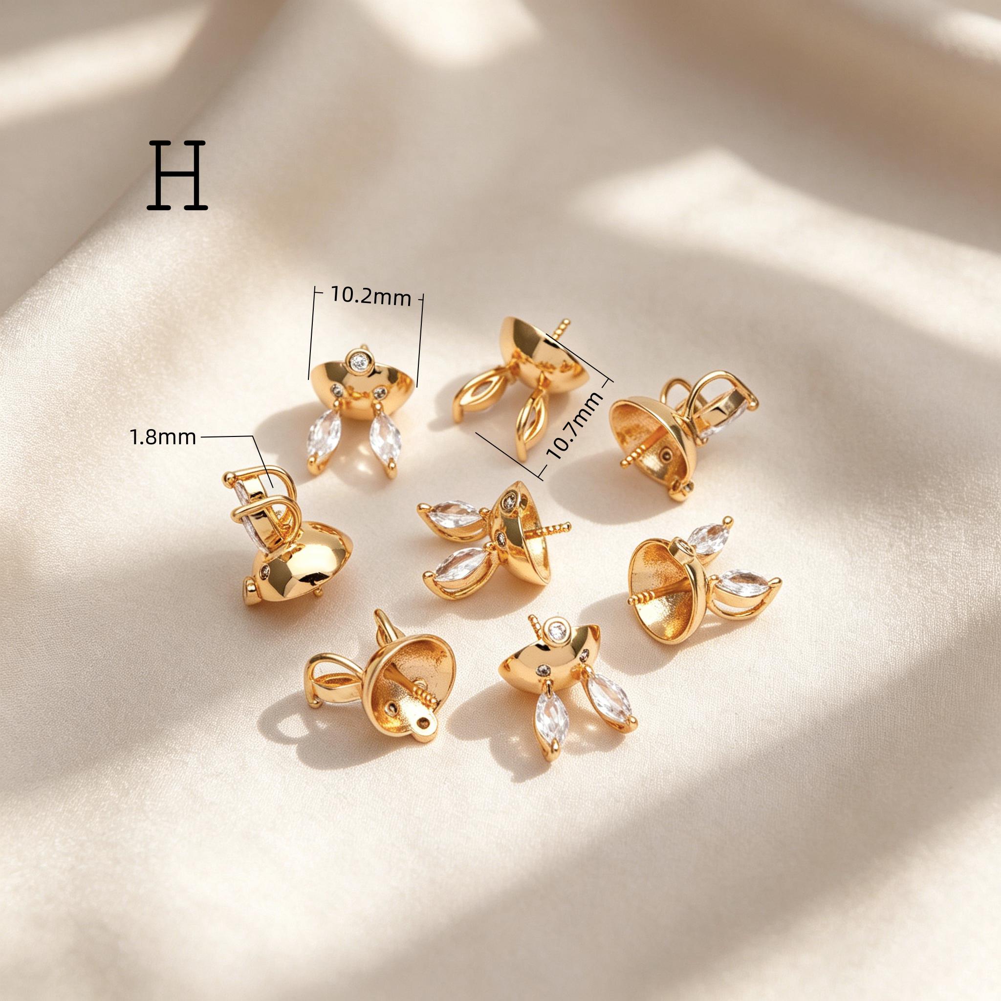 Glass Pearl Charms, 18K Gold plated Brass, Cup With Peg Pearl Bails (GB-4773)