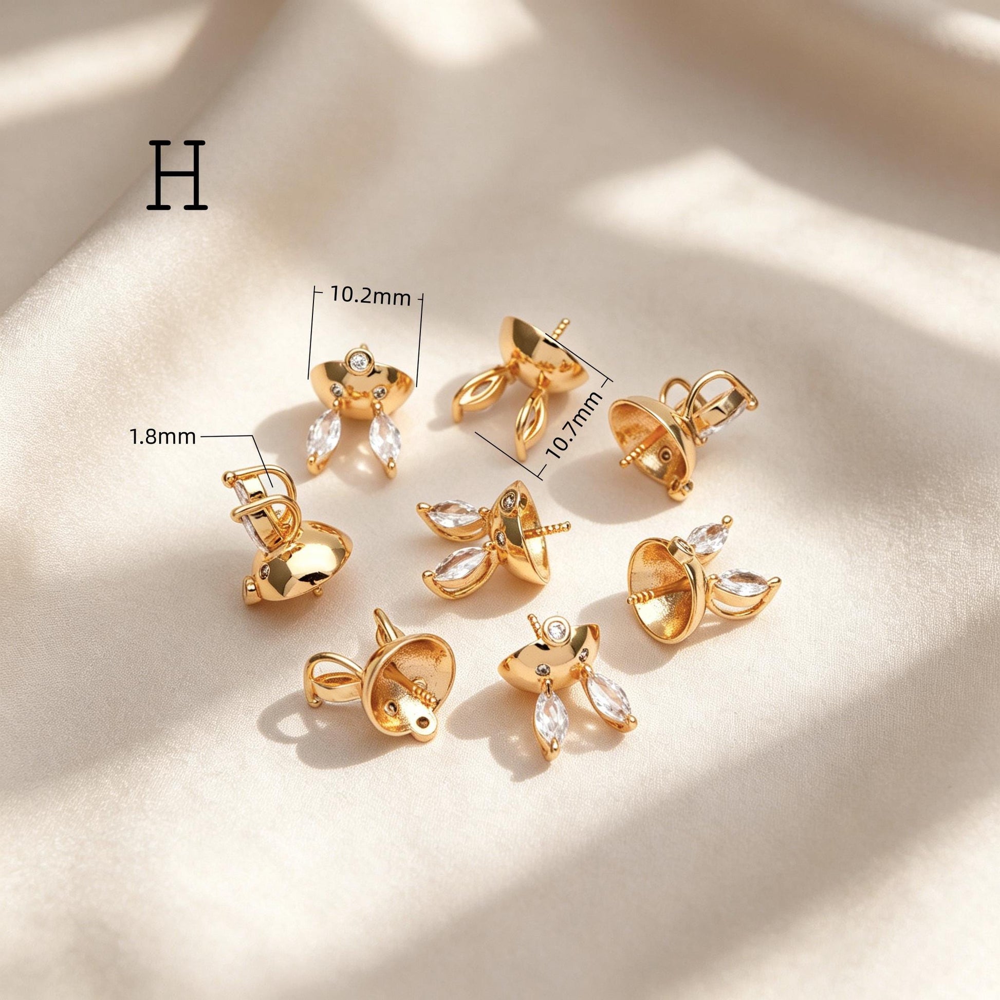 Glass Pearl Charms, 18K Gold plated Brass, Cup With Peg Pearl Bails (GB-4773)
