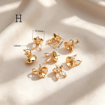 Glass Pearl Charms, 18K Gold plated Brass, Cup With Peg Pearl Bails (GB-4773)