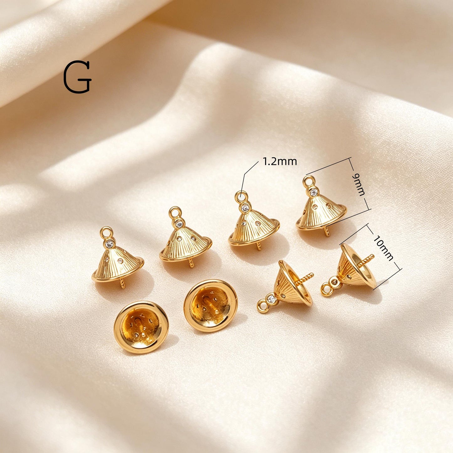 Glass Pearl Charms, 18K Gold plated Brass, Cup With Peg Pearl Bails (GB-4773)