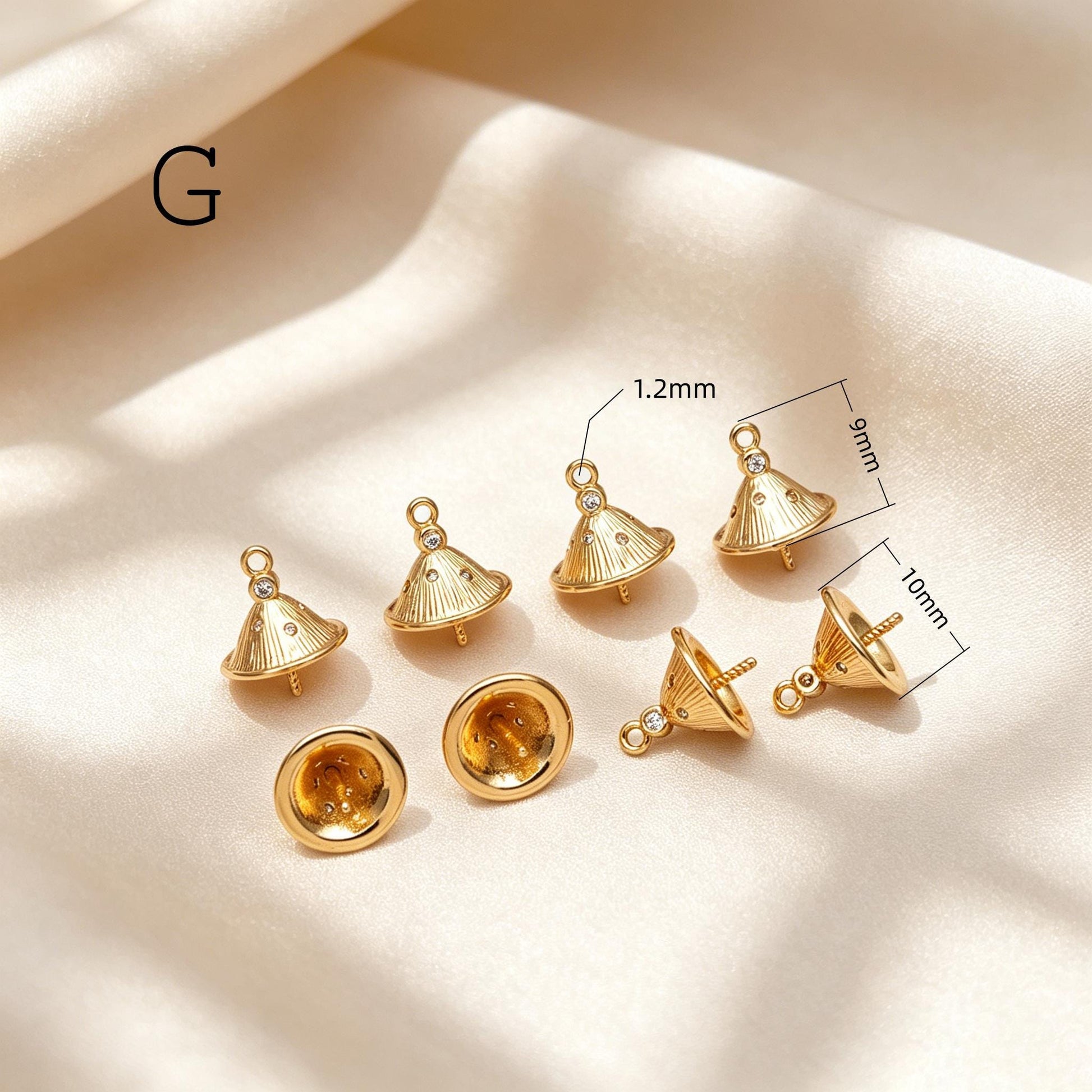 Glass Pearl Charms, 18K Gold plated Brass, Cup With Peg Pearl Bails (GB-4773)