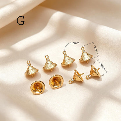 Glass Pearl Charms, 18K Gold plated Brass, Cup With Peg Pearl Bails (GB-4773)