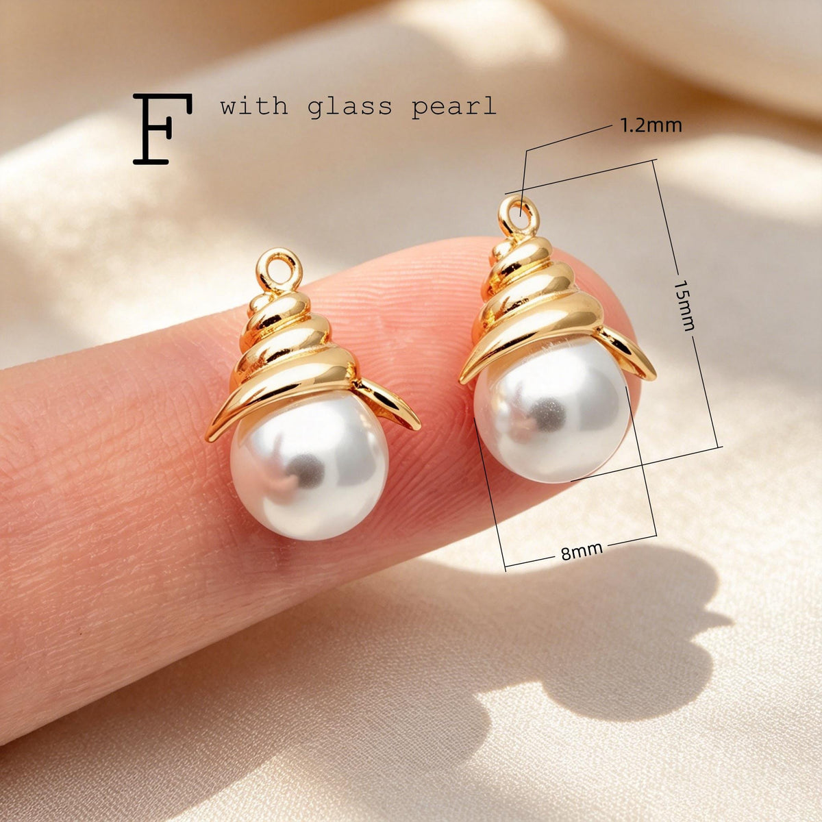 Glass Pearl Charms, 18K Gold plated Brass, Cup With Peg Pearl Bails (GB-4773)