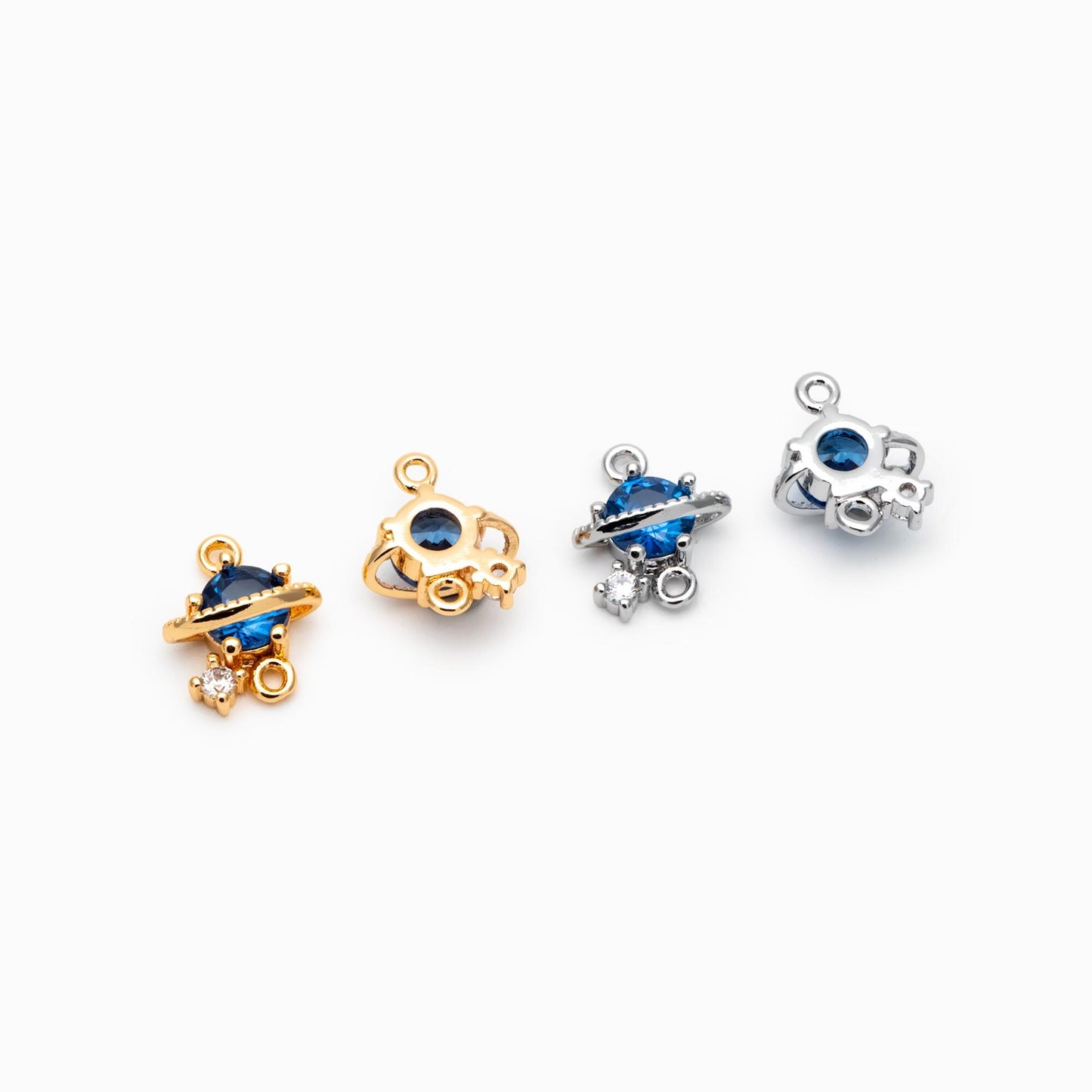 4pcs CZ Pave Saturn Charms 11x9mm, Gold/ Rhodium plated Brass Saturn Pendants, Space Planet DIY Connectors (GB-3231-B)