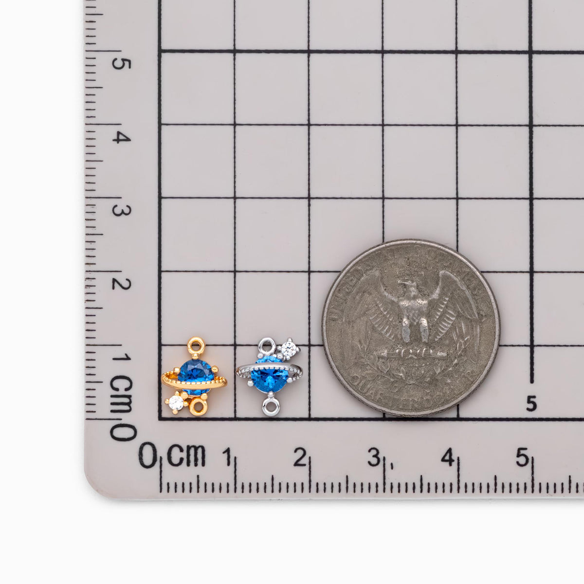 4pcs CZ Pave Saturn Charms 11x9mm, Gold/ Rhodium plated Brass Saturn Pendants, Space Planet DIY Connectors (GB-3231-B)