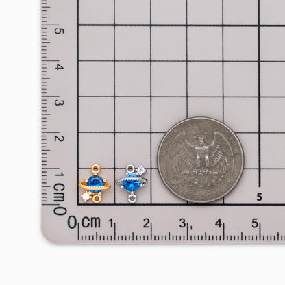 4pcs CZ Pave Saturn Charms 11x9mm, Gold/ Rhodium plated Brass Saturn Pendants, Space Planet DIY Connectors (GB-3231-B)