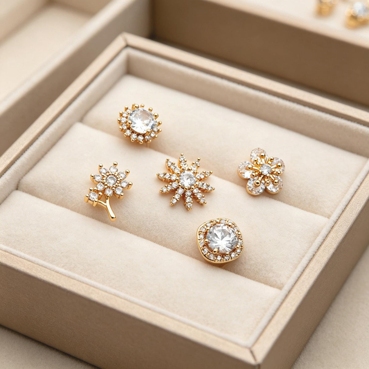 4pcs CZ Pave Gold Flower Earrings, Gold Plated Brass, Jewelry Making, Diy Material, Jewelry Supplies (GB-3371)