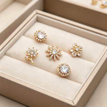 4pcs CZ Pave Gold Flower Earrings, Gold Plated Brass, Jewelry Making, Diy Material, Jewelry Supplies (GB-3371)