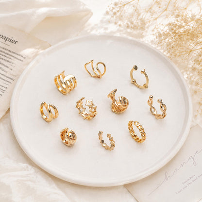 10pcs Gold Ear Cuff, Cartilage, Fake Piercing, Cartilage Ear Cuff, Ear Wrap, Earcuff (GB-2826)