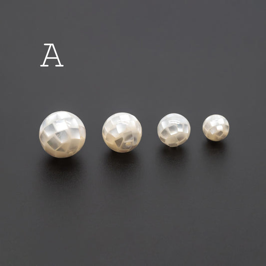 10pcs White Mother of Pearl Mosaic Beads, Abalone Shell Mosaic Beads, 8/ 10/ 12mm Round -(BK-030)