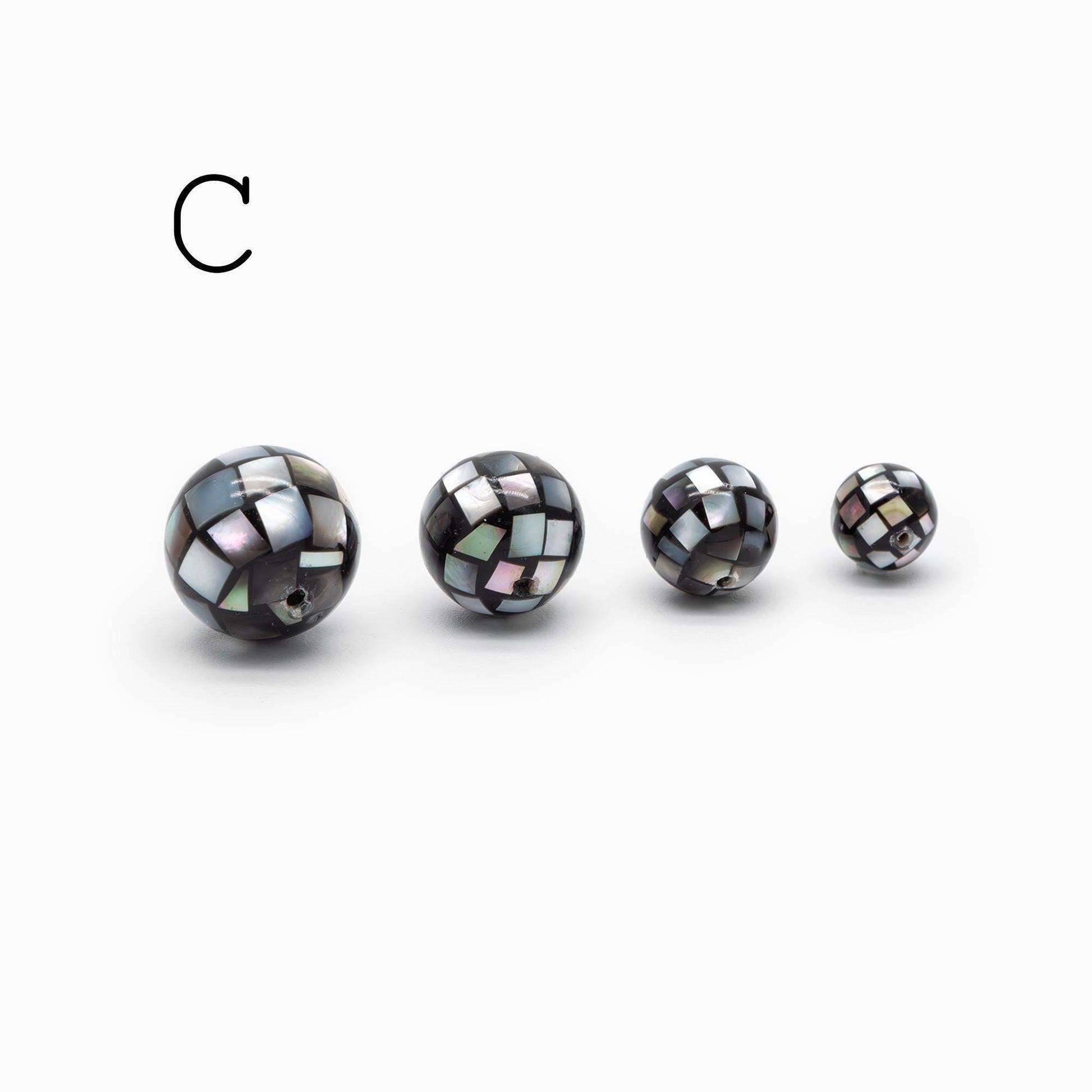10pcs White Mother of Pearl Mosaic Beads, Abalone Shell Mosaic Beads, 8/ 10/ 12mm Round -(BK-030)