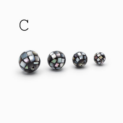 10pcs White Mother of Pearl Mosaic Beads, Abalone Shell Mosaic Beads, 8/ 10/ 12mm Round -(BK-030)