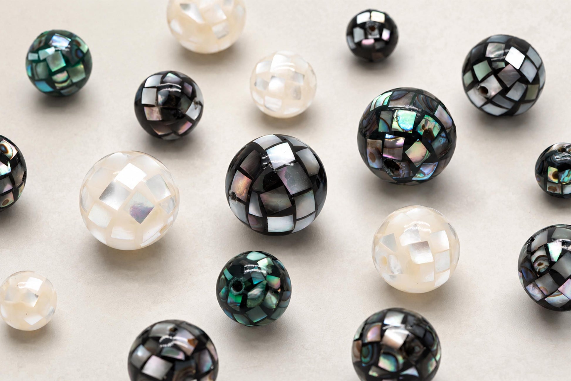 10pcs White Mother of Pearl Mosaic Beads, Abalone Shell Mosaic Beads, 8/ 10/ 12mm Round -(BK-030)
