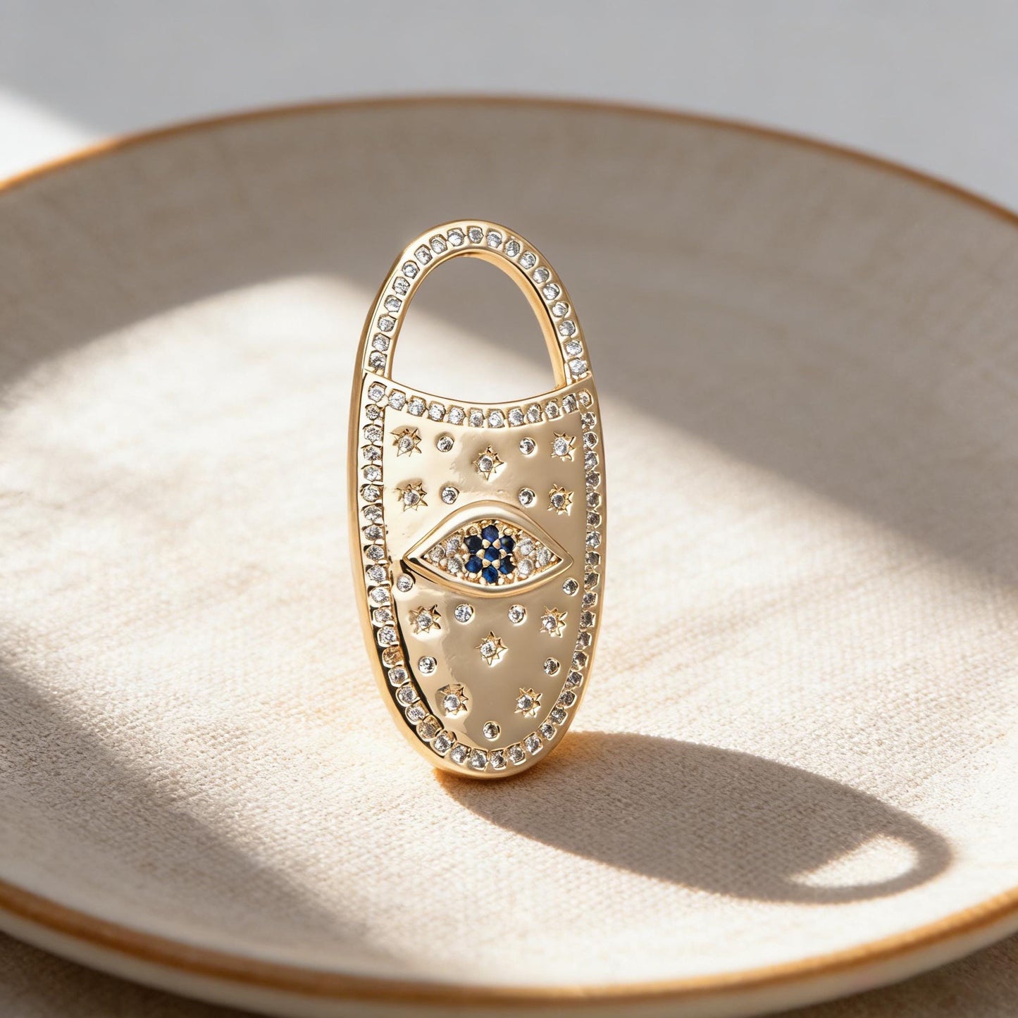 4pcs CZ Pave Evil Eye Pendant, 18K Gold plated Brass, Oval Evil Eye Charms (GB-1527-O)
