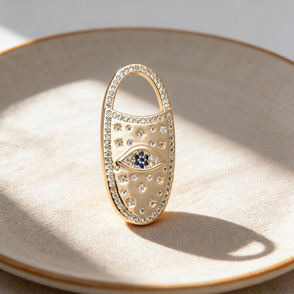 4pcs CZ Pave Evil Eye Pendant, 18K Gold plated Brass, Oval Evil Eye Charms (GB-1527-O)