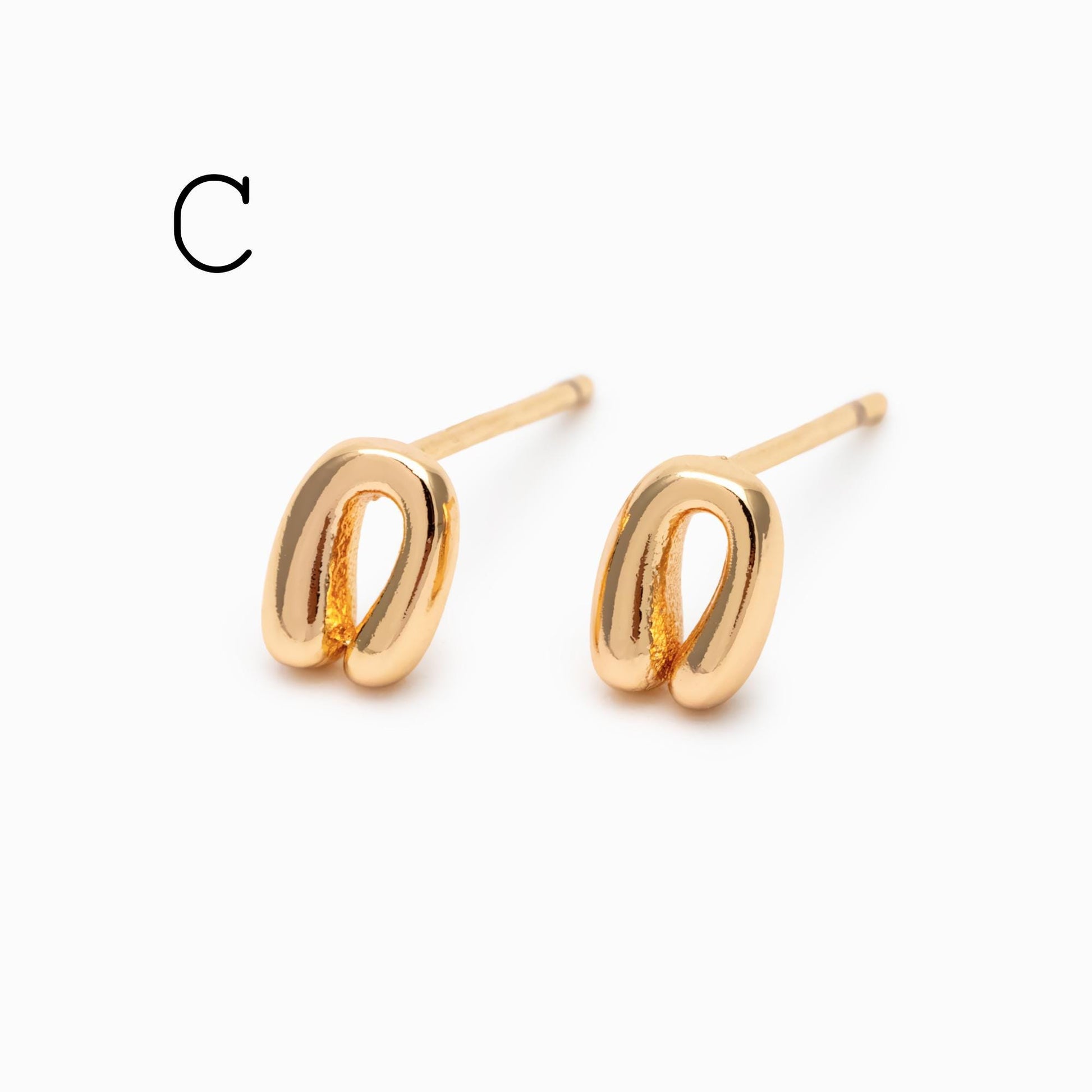 10pcs Gold U Shaped Earrings, 18K Gold plated Brass, Minimalist Stud Earrings (GB-4324)