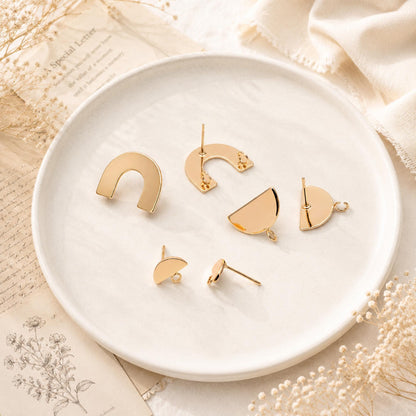 10pcs Gold/ Silver tone Round Disc Earring Posts 12/ 15mm, 18K Gold/ Rhodium plated Brass, Geometric Earring Components Wholesale (GB-624)