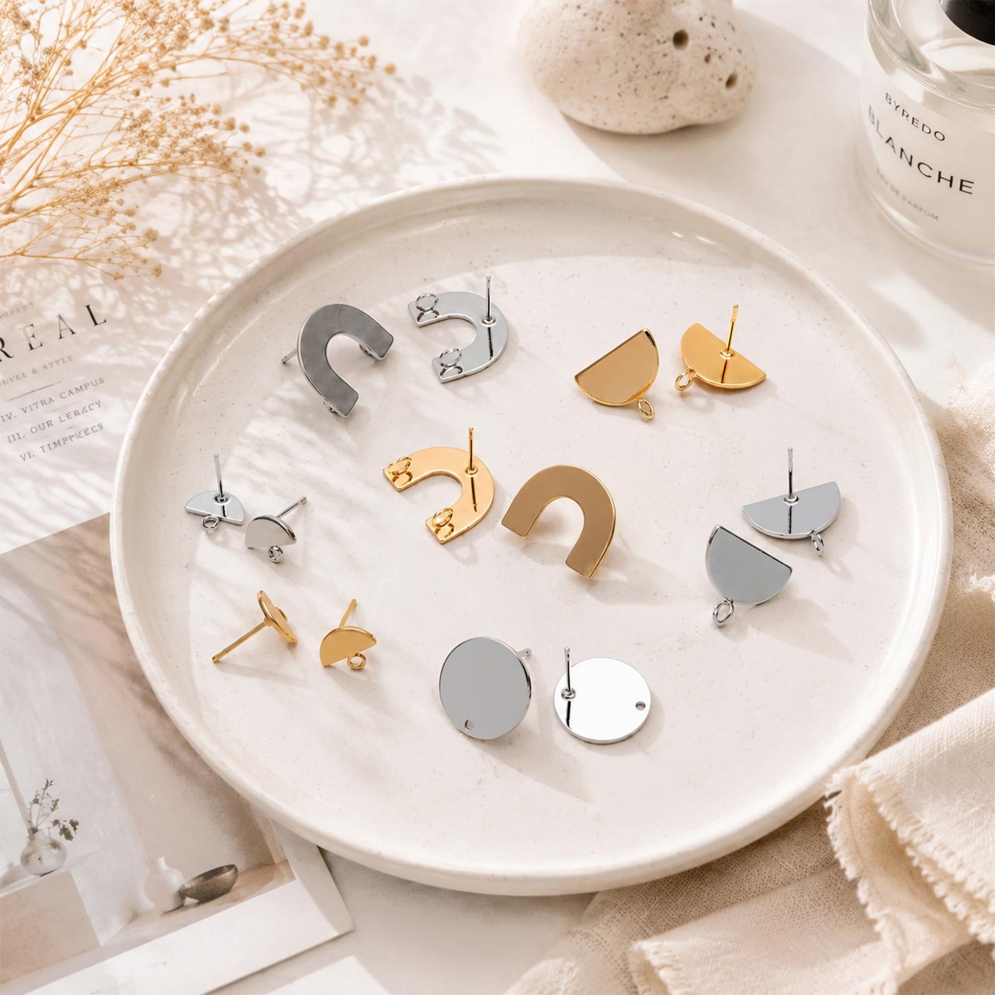 10pcs Gold/ Silver tone Geometric Earrings, 18K Gold/ Rhodium plated Brass, Minimalist Earring Components (GB-624)
