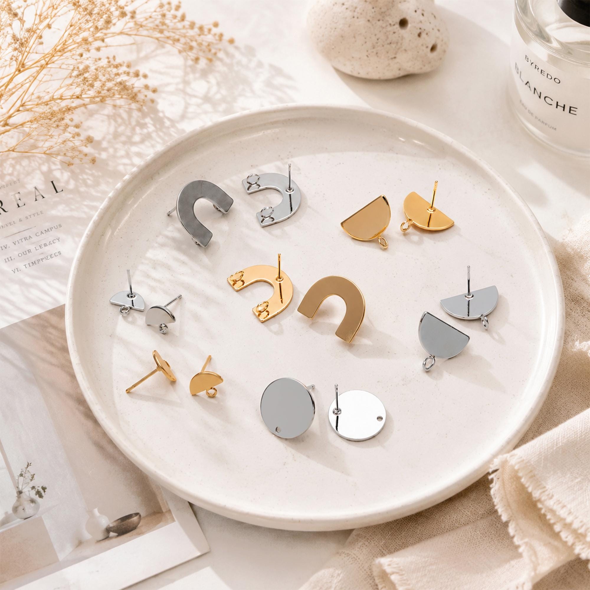 10pcs Gold/ Silver tone Geometric Earrings, 18K Gold/ Rhodium plated Brass, Minimalist Earring Components (GB-624)