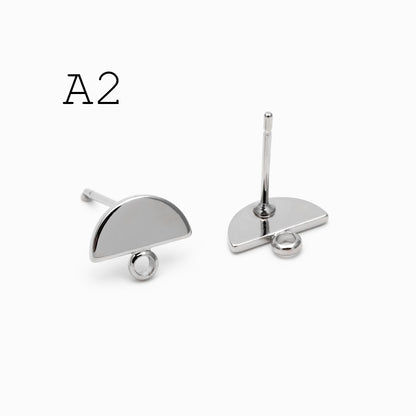 10pcs Gold/ Silver tone Round Disc Earring Posts 12/ 15mm, 18K Gold/ Rhodium plated Brass, Geometric Earring Components Wholesale (GB-624)