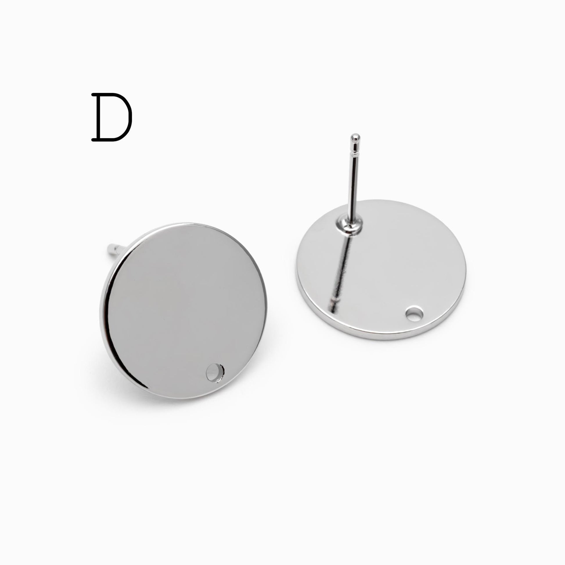 10pcs Gold/ Silver tone Round Disc Earring Posts 12/ 15mm, 18K Gold/ Rhodium plated Brass, Geometric Earring Components Wholesale (GB-624)