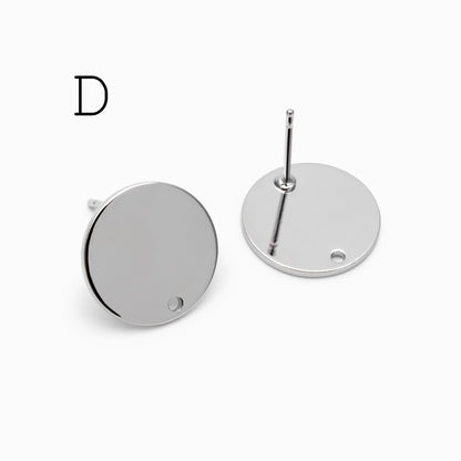 10pcs Gold/ Silver tone Round Disc Earring Posts 12/ 15mm, 18K Gold/ Rhodium plated Brass, Geometric Earring Components Wholesale (GB-624)