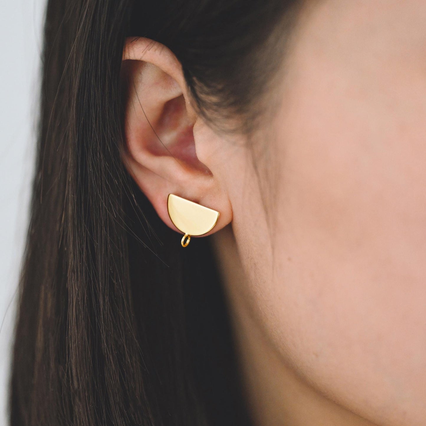 10pcs Gold/ Silver tone Round Disc Earring Posts 12/ 15mm, 18K Gold/ Rhodium plated Brass, Geometric Earring Components Wholesale (GB-624)