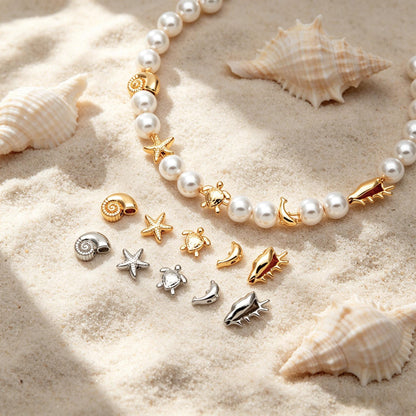 10pcs Gold/ Silver Tone Ocean Beads, 18K Gold/ Rhodium plated Brass, Beach Spacer Beads (GB-4470)