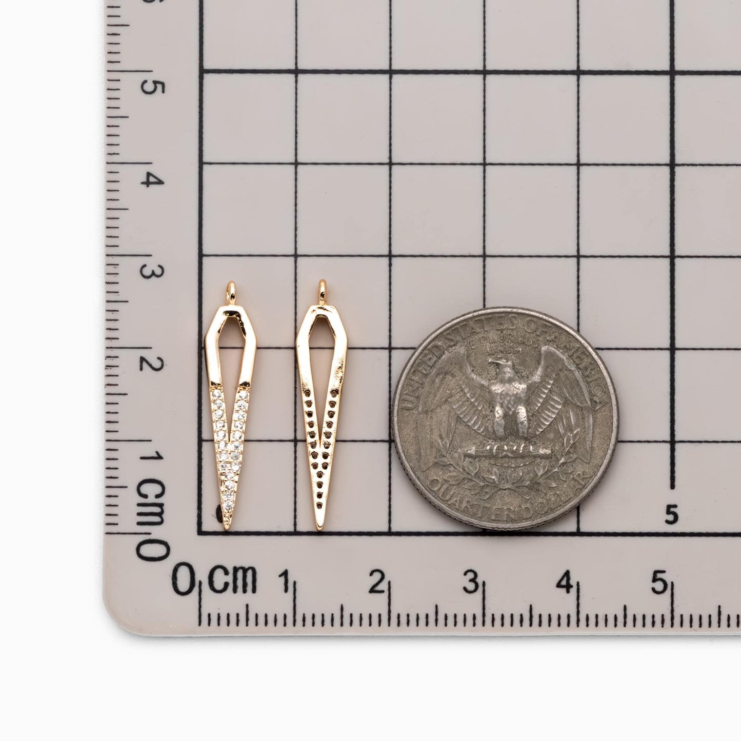 4pcs CZ Pave Bar Charm,Drop Charm, Arrowhead Charm, 27mm (GB-2416-G)