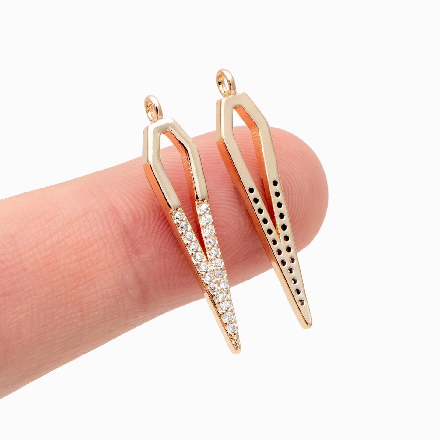 4pcs CZ Pave Bar Charm,Drop Charm, Arrowhead Charm, 27mm (GB-2416-G)