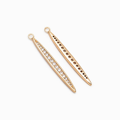 4pcs CZ Micro Pave Bar Pendants 35mm, 18K Gold plated Brass, Cubic Zirconia Stick Charm (GB-2416-J)